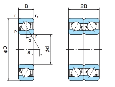 角接觸球軸承，品牌：NACHI，尺寸圖1