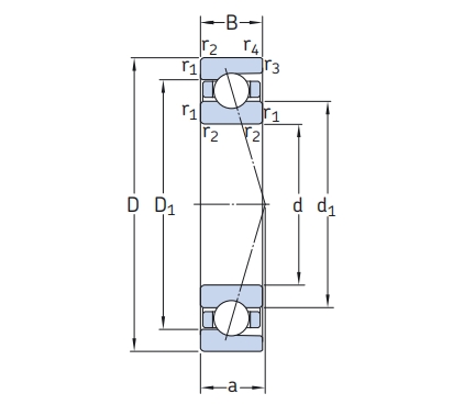 角接觸球軸承，品牌：SKF，尺寸圖1